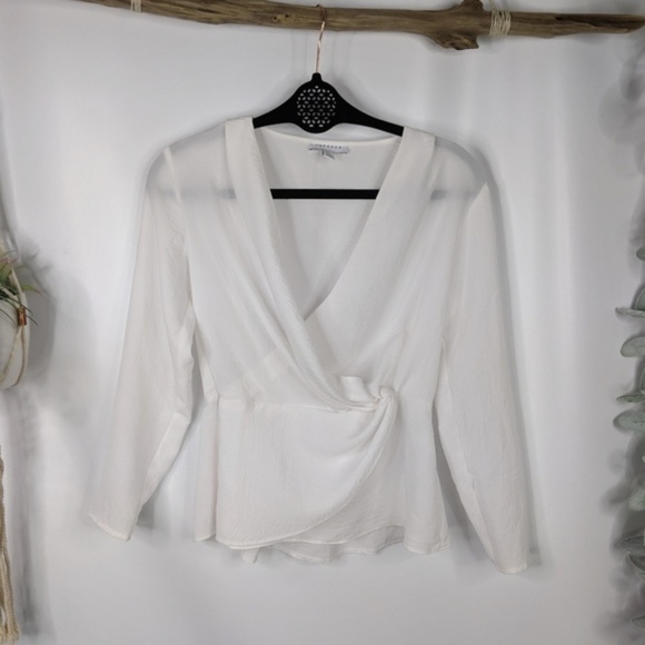 Topshop Tops - TOPSHOP Knot Front 3/4 Sleeve Blouse Ivory 0514